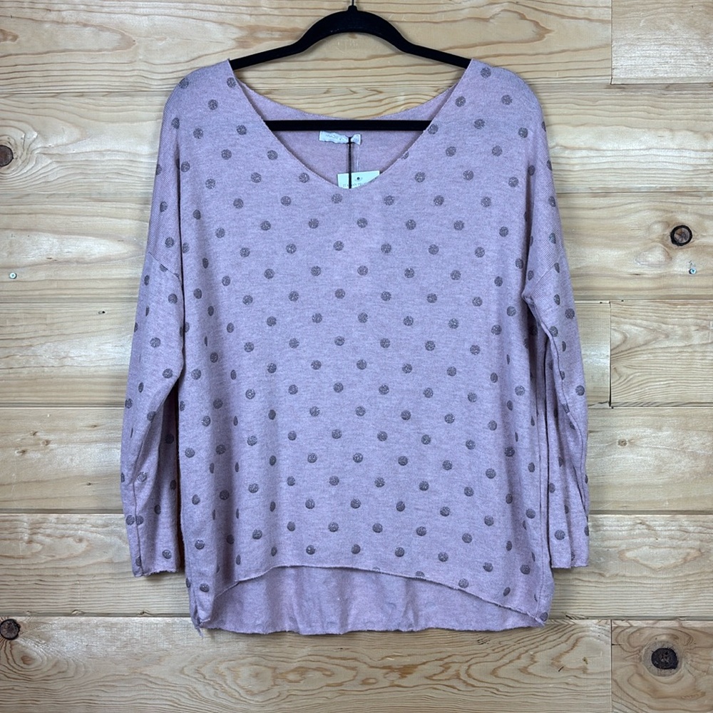Made In Italy Pink Polka Dot Lightweight Sweater Top One Size Fits Most NWT